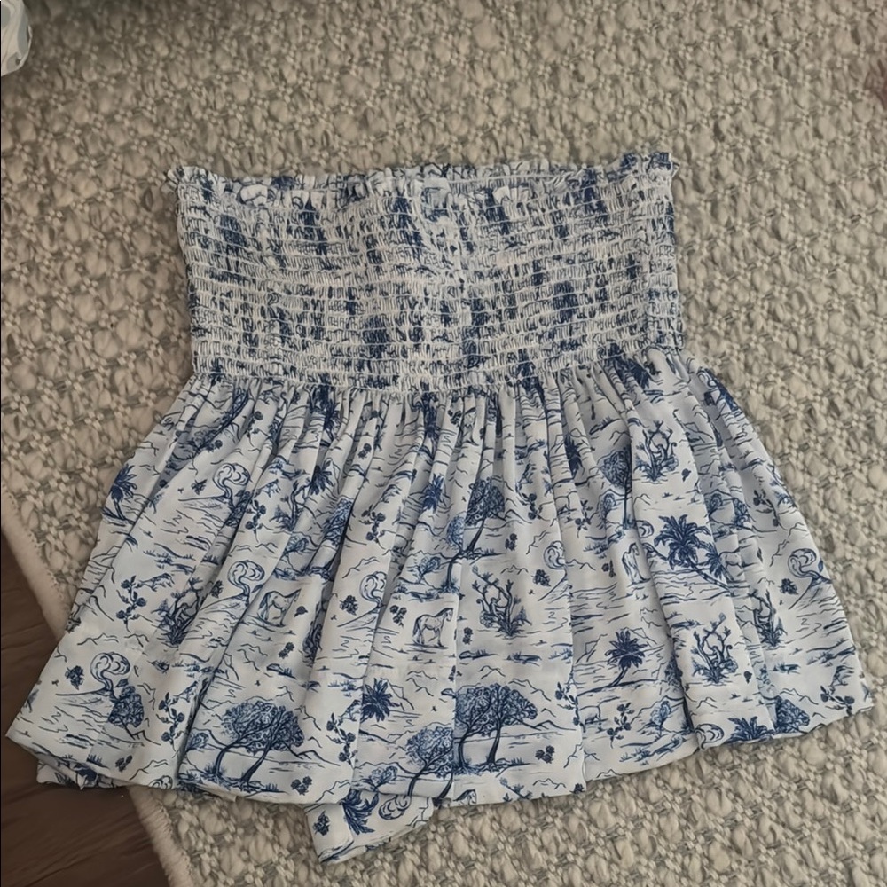 White Cream Mini Bubble Skirt with Smocked Ruffles